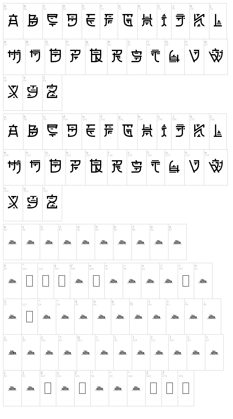 Zilap Oriental font map